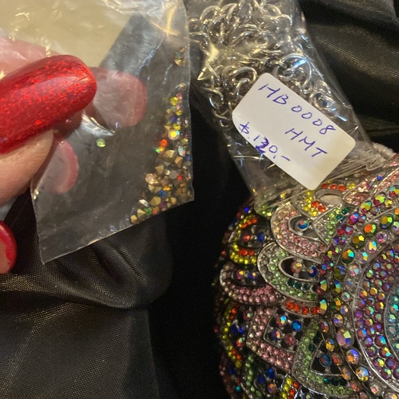 Bejeweled Owl Fancy Dinner Bag - Multi Colored Gemstone Owls Face - New Silk Box - Picture 12 of 12